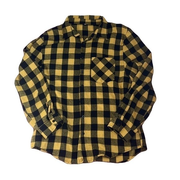 Tops - Oversized Flannel Yellow and Black Buffalo Plaid Shacket Style (shirt + jacket)